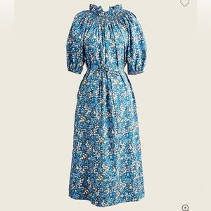 Never Worn. J Crew Liberty Sea Blossoms Floral Smocked Neck Puff Sleeves Dress